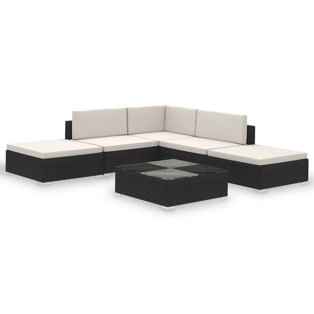 Set Divani da Giardino 6 pz con Cuscini in Polyrattan Nero - homemem39