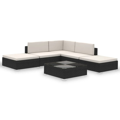 Set Divani da Giardino 6 pz con Cuscini in Polyrattan Nero - homemem39