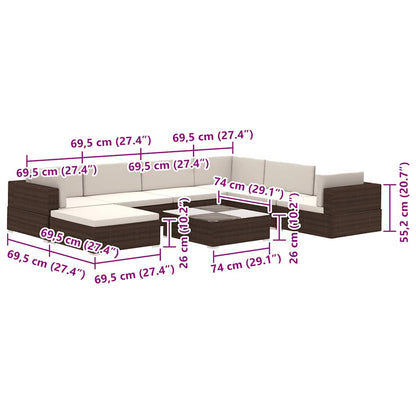 Set Divani da Giardino 8 pz con Cuscini in Polyrattan Marrone - homemem39