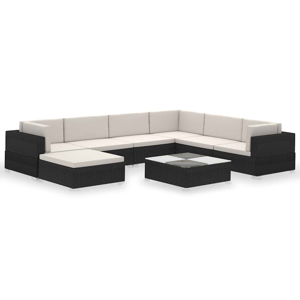 Set Divani da Giardino 8 pz con Cuscini in Polyrattan Nero - homemem39