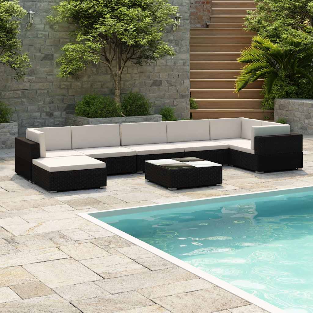 Set Divani da Giardino 8 pz con Cuscini in Polyrattan Nero - homemem39