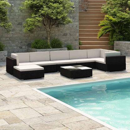 Set Divani da Giardino 8 pz con Cuscini in Polyrattan Nero - homemem39