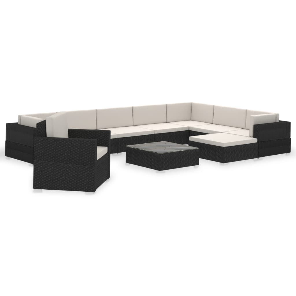 Set Divani da Giardino 12 pz con Cuscini in Polyrattan Nero - homemem39