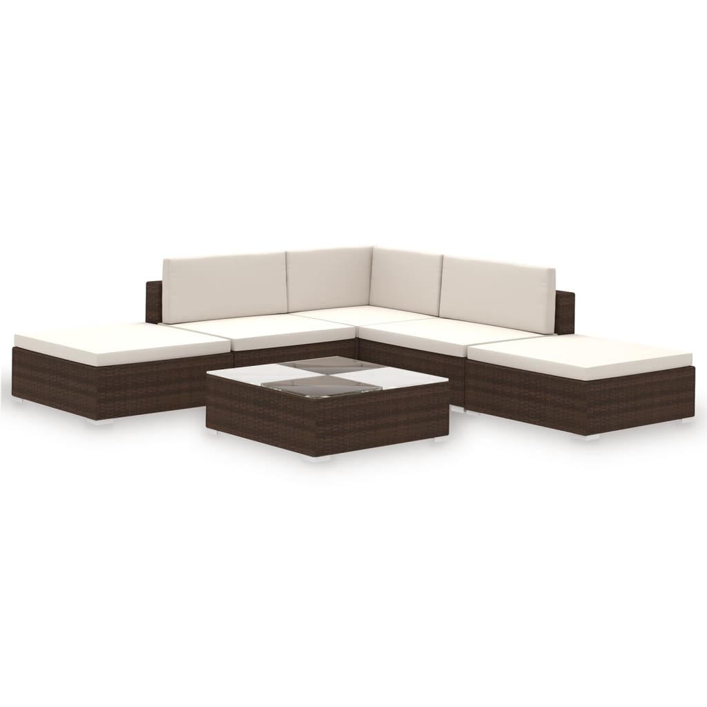 Set Divani da Giardino 6 pz con Cuscini in Polyrattan Marrone - homemem39