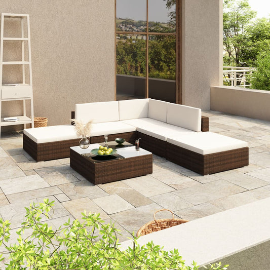 Set Divani da Giardino 6 pz con Cuscini in Polyrattan Marrone - homemem39