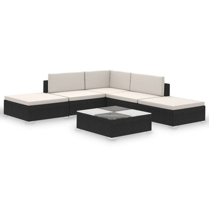 Set Divani da Giardino 6 pz con Cuscini in Polyrattan Nero - homemem39