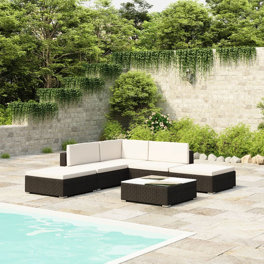 Set Divani da Giardino 6 pz con Cuscini in Polyrattan Nero - homemem39