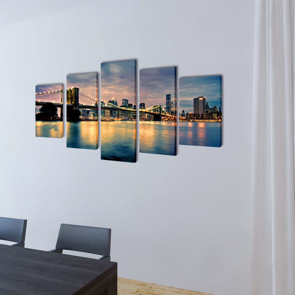 Set Stampa su Tela da Muro Vista Ponte di Brooklyn 200x100 cm | homemem39