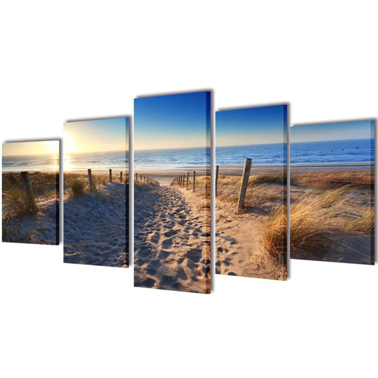 5 pcs Set Print on Canvas for Wall Sand Beach 100 x 50 cm