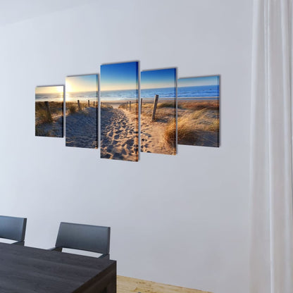 5 pz Set Stampa su Tela da Muro Spiaggia di Sabbia 100 x 50 cm