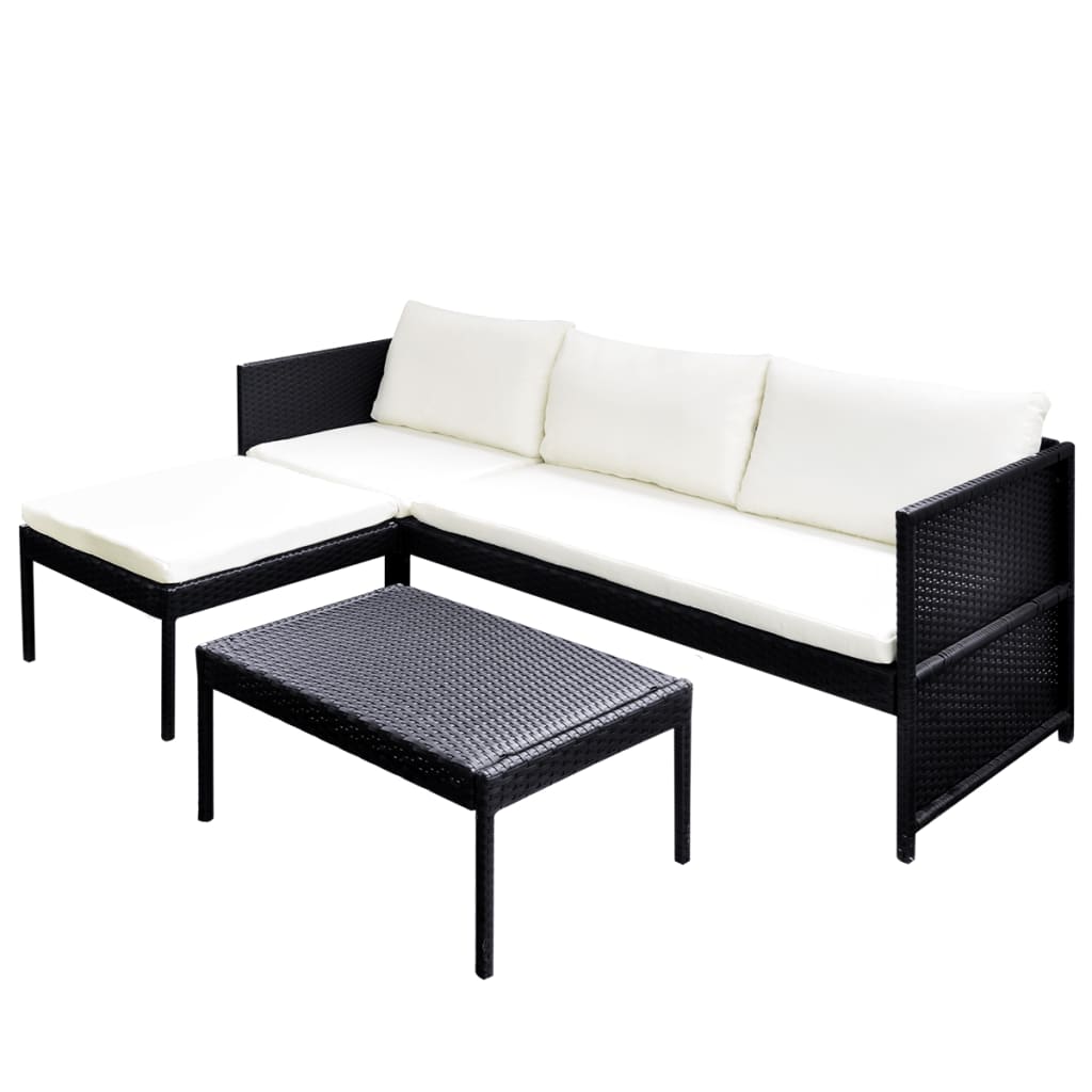 Set Divani da Giardino 3 pz con Cuscini in Polyrattan Nero - homemem39