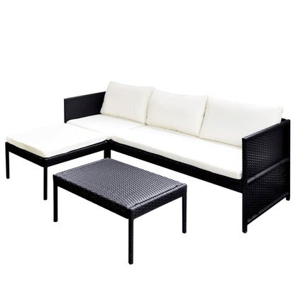 Set Divani da Giardino 3 pz con Cuscini in Polyrattan Nero - homemem39