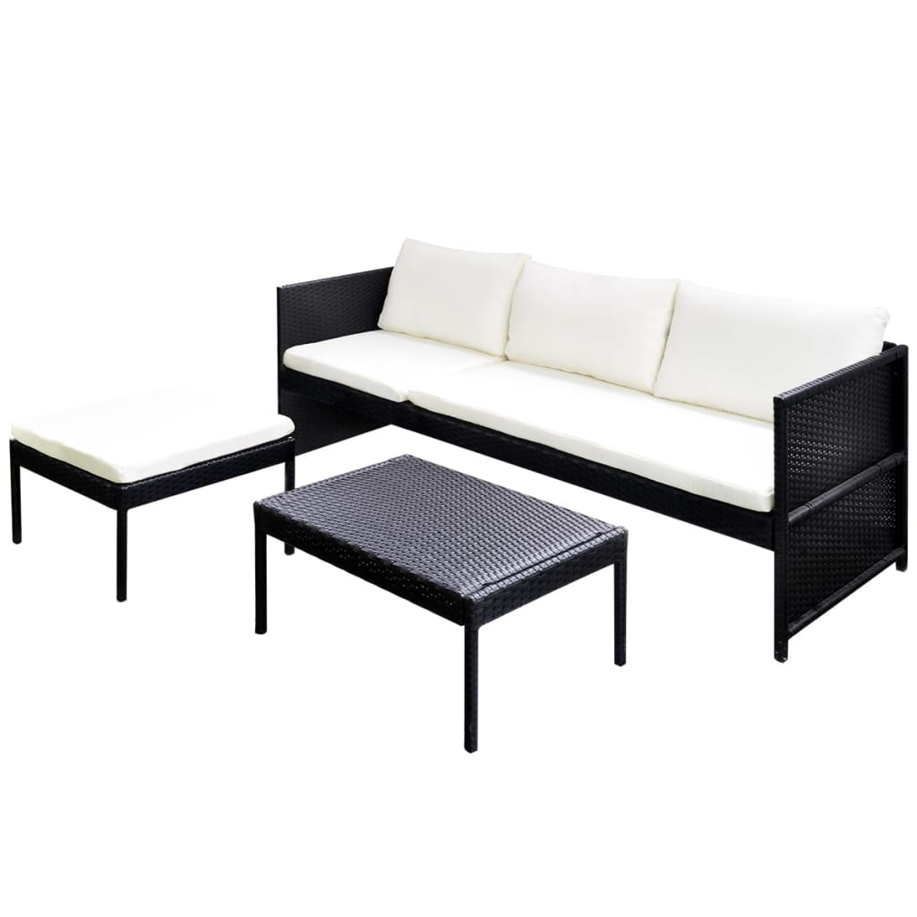 Set Divani da Giardino 3 pz con Cuscini in Polyrattan Nero - homemem39