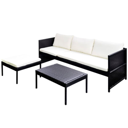 Set Divani da Giardino 3 pz con Cuscini in Polyrattan Nero - homemem39