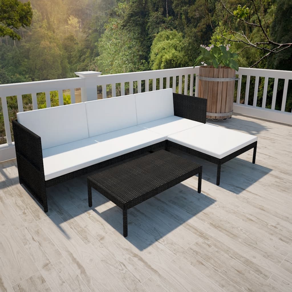 Set Divani da Giardino 3 pz con Cuscini in Polyrattan Nero - homemem39