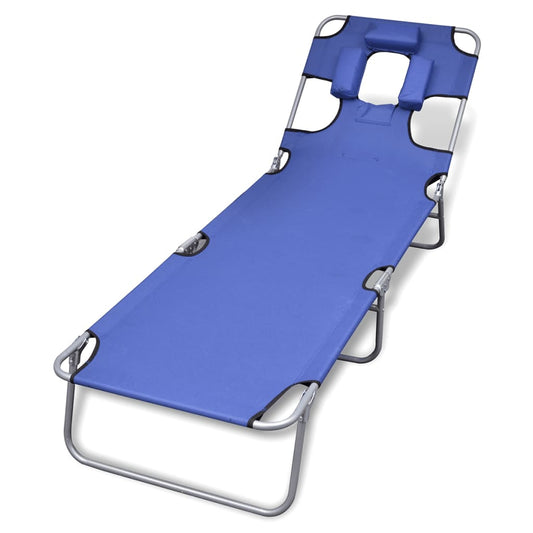 Folding Sun Lounger Headrest Blue Painted Steel