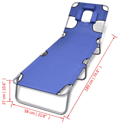 Folding Sun Lounger Headrest Blue Painted Steel