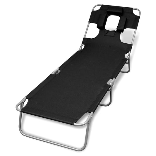 Folding Sun Lounger Headrest Black Painted Steel