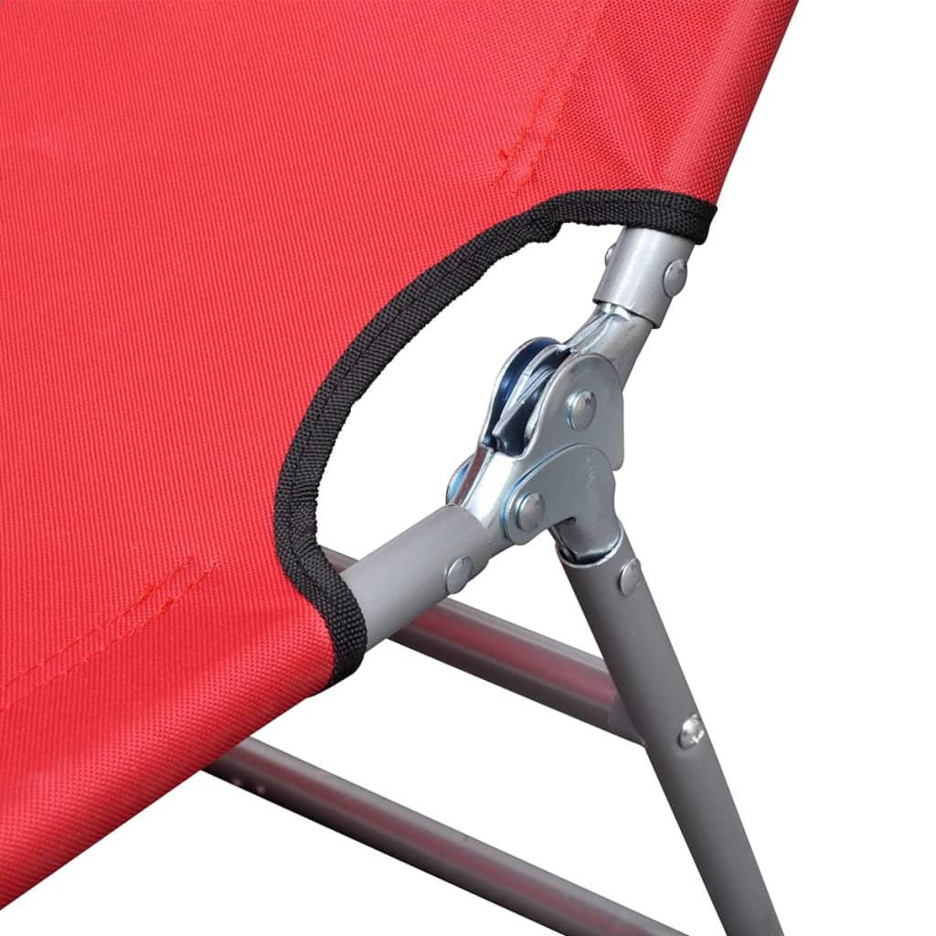 Folding Sun Lounger Headrest Red Painted Steel