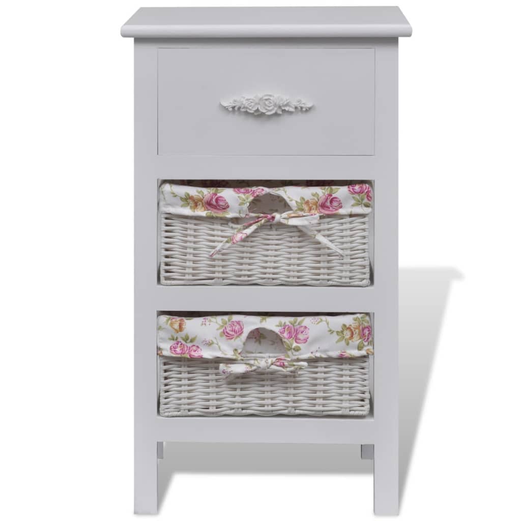 Armadio con 1 Cassetto e 2 Cestini Bianco in Legno di Paulownia
