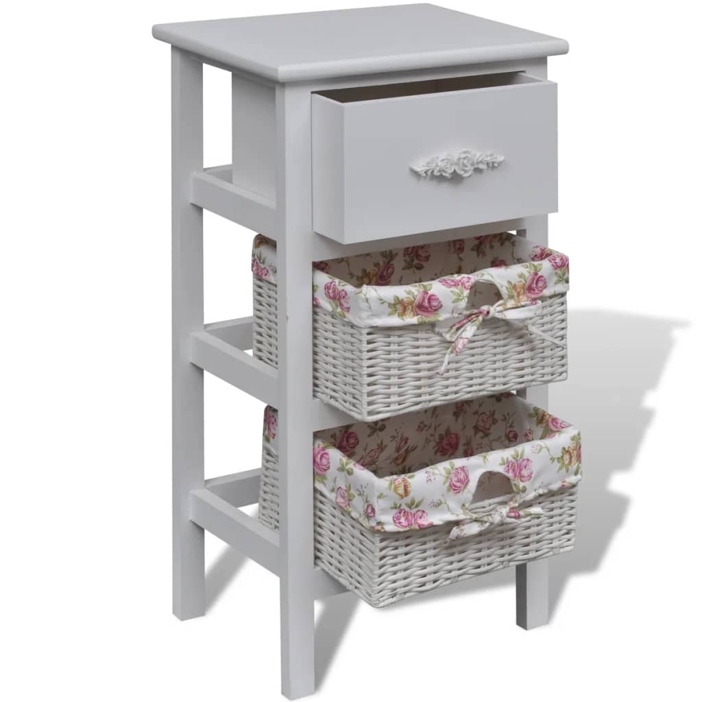 Armadio con 1 Cassetto e 2 Cestini Bianco in Legno di Paulownia | homemem39