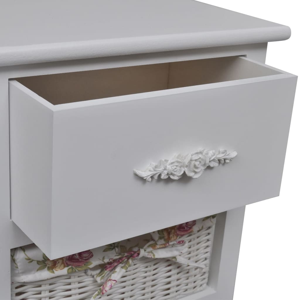 Armadio con 1 Cassetto e 2 Cestini Bianco in Legno di Paulownia