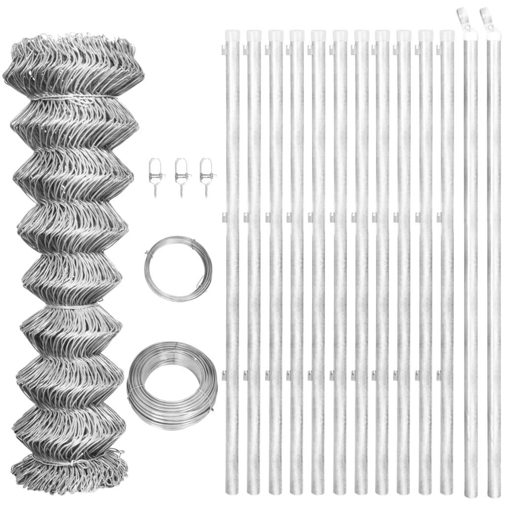 Recinzione in Rete con Pali in Acciaio Zincato 25x1,25m Argento