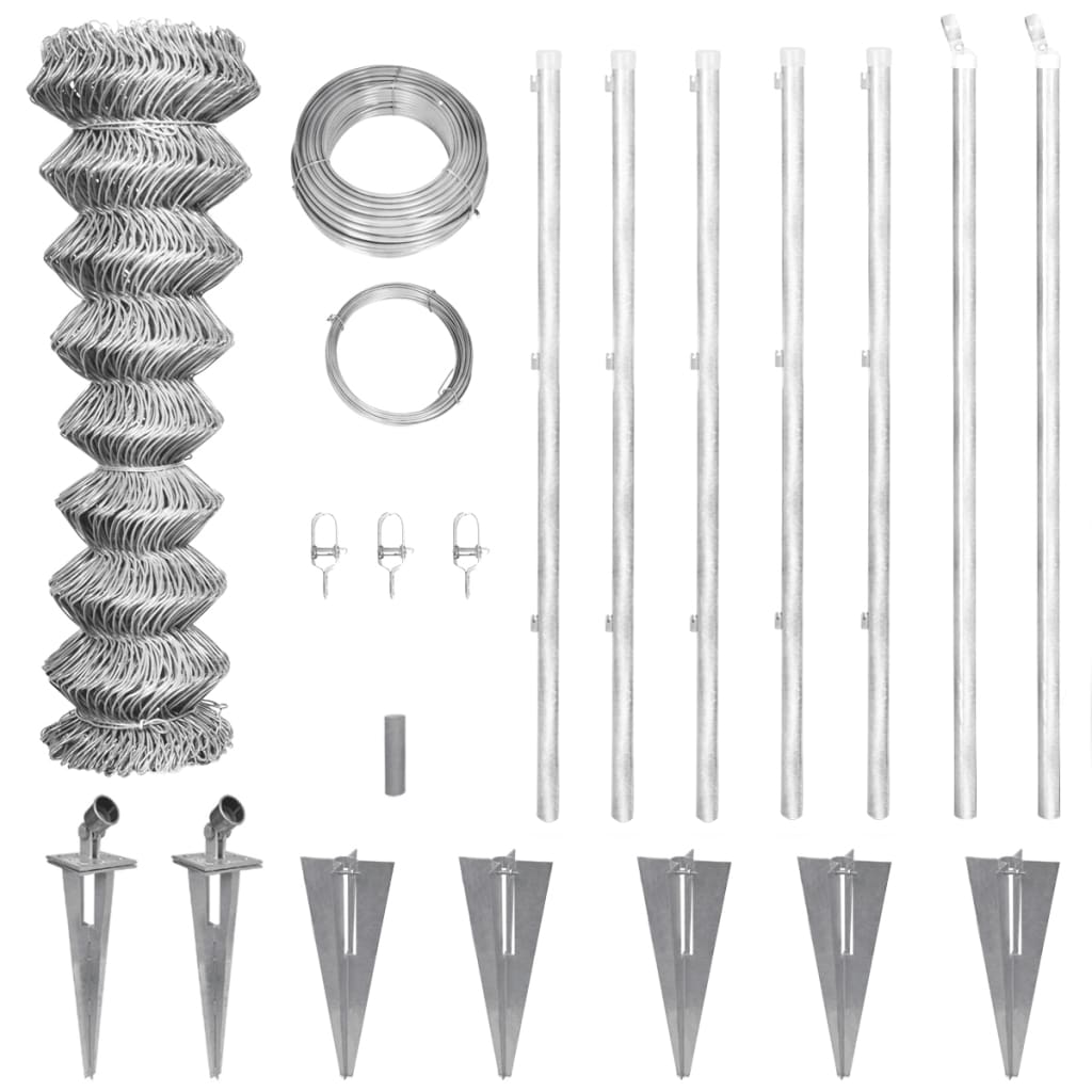 Recinzione a Rete con Pali e Spuntoni Acciaio Zincato 15x0,8 m - homemem39