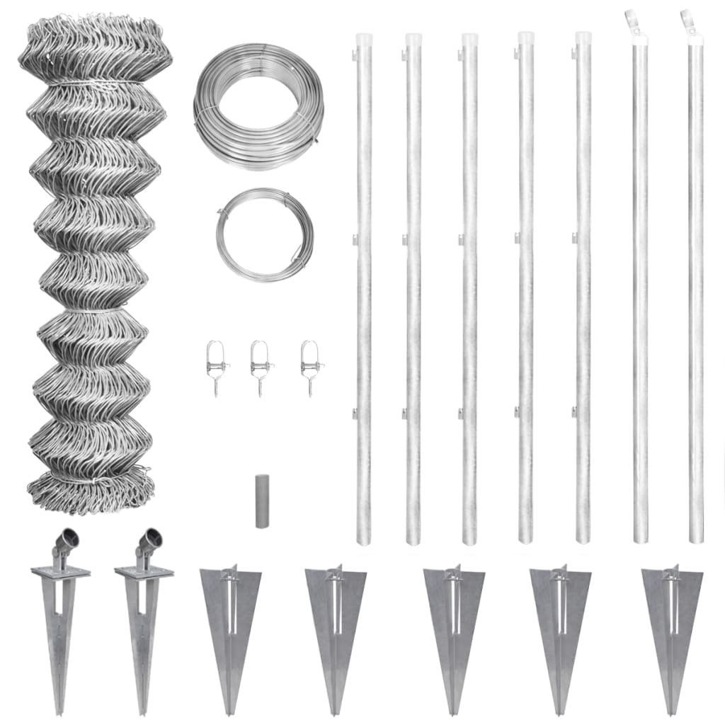 Recinzione a Rete con Pali e Spuntoni Acciaio Zincato 15x1 m - homemem39