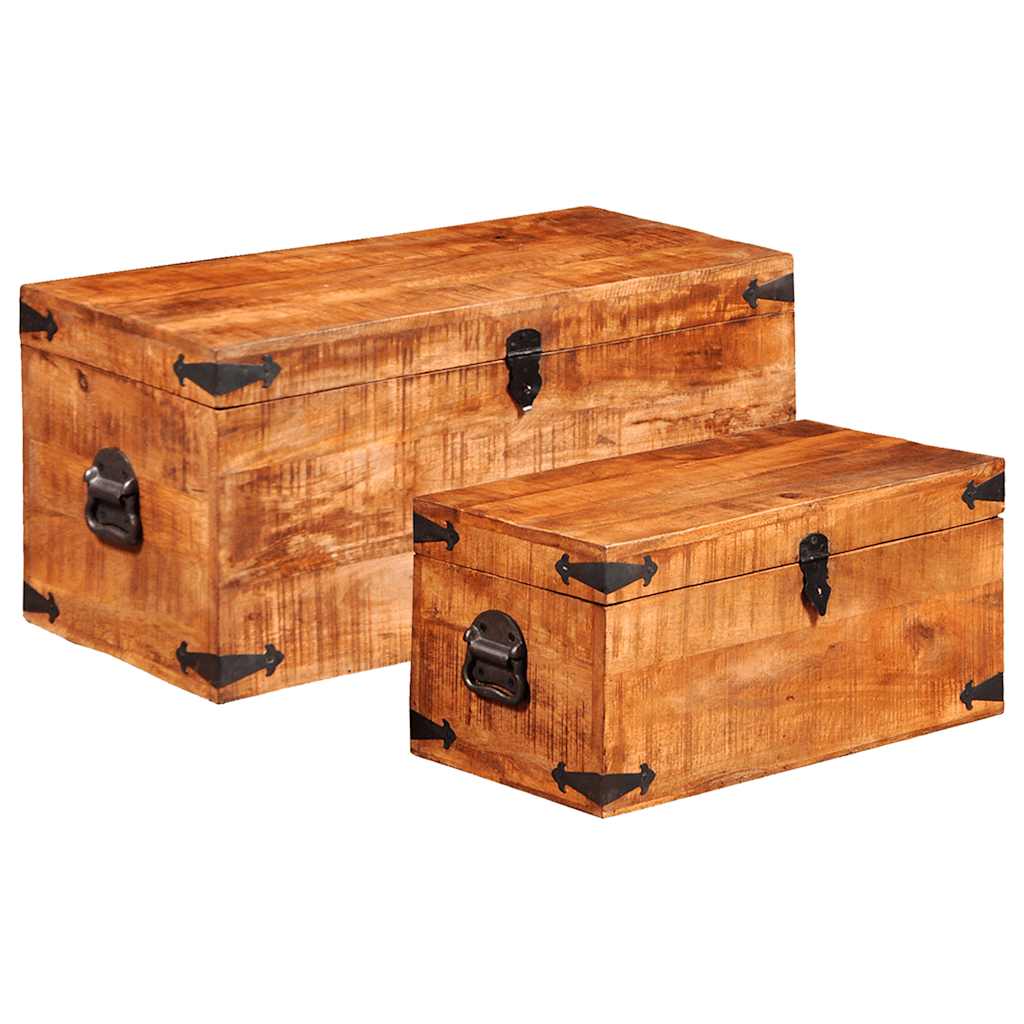 Casse di Stoccaggio 2 pz in Legno Ruvido di Mango