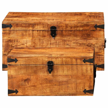 Casse di Stoccaggio 2 pz in Legno Ruvido di Mango