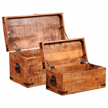 Casse di Stoccaggio 2 pz in Legno Ruvido di Mango