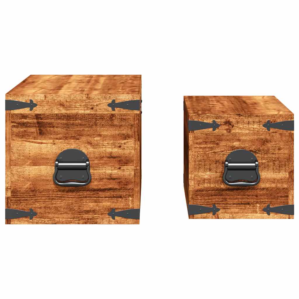 Casse di Stoccaggio 2 pz in Legno Ruvido di Mango