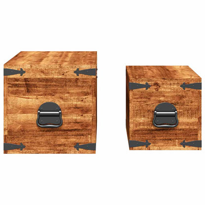 Casse di Stoccaggio 2 pz in Legno Ruvido di Mango