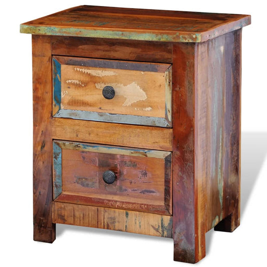 Comodino con 2 Cassetti in Legno Massello di Recupero - homemem39