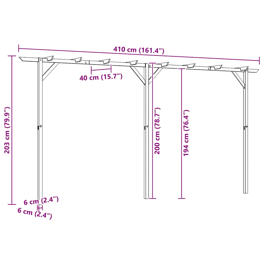 Pergolato da Giardino 410x40x203 cm in Legno | homemem39