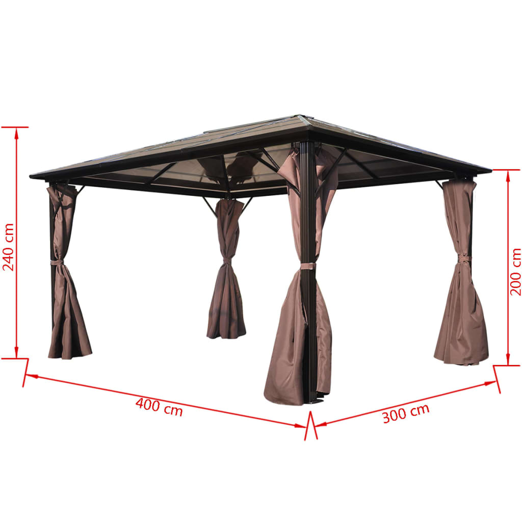 Gazebo con Tenda Marrone in Alluminio 400 x 300 cm - homemem39