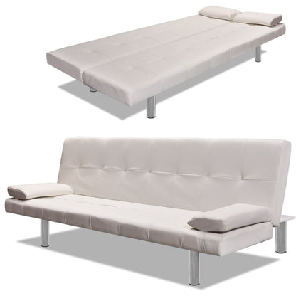 Divano Letto con 2 Cuscini Similpelle Regolabile Bianco Crema