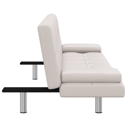 Divano Letto con 2 Cuscini Similpelle Regolabile Bianco Crema - homemem39