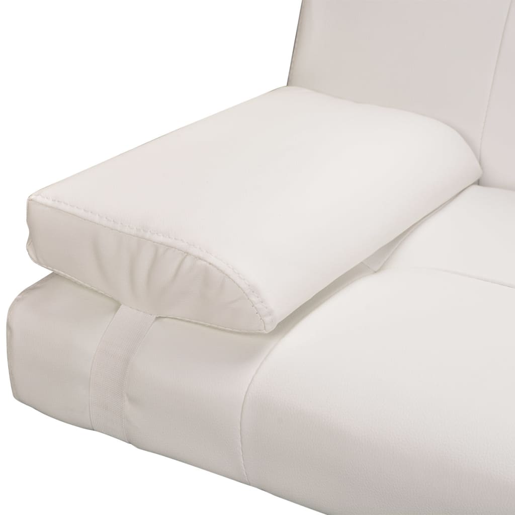 Divano Letto con 2 Cuscini Similpelle Regolabile Bianco Crema