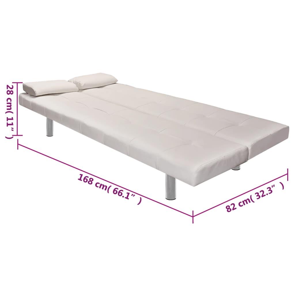 Divano Letto con 2 Cuscini Similpelle Regolabile Bianco Crema