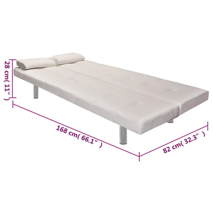 Divano Letto con 2 Cuscini Similpelle Regolabile Bianco Crema