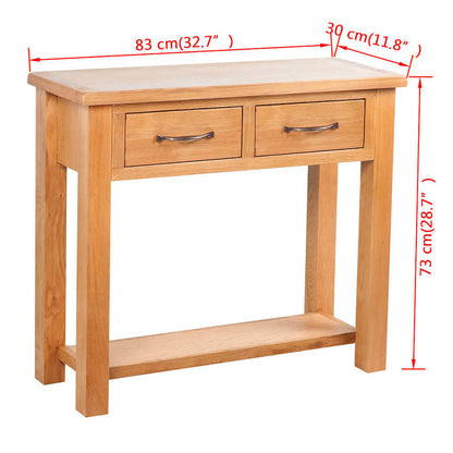Tavolo Consolle con 2 Cassetti 83x30x73cm in Massello di Rovere
