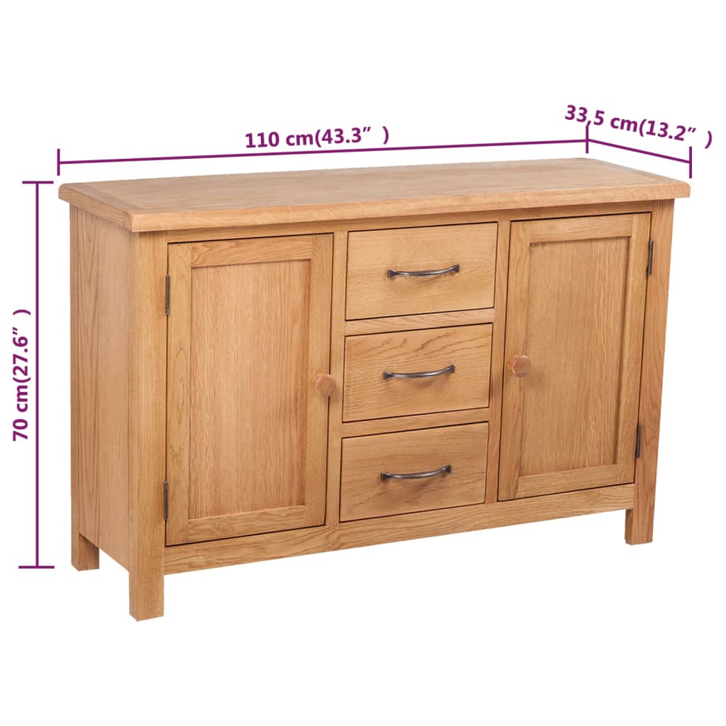 Credenza con 3 Cassetti 110x33,5x70 cm in Massello di Rovere