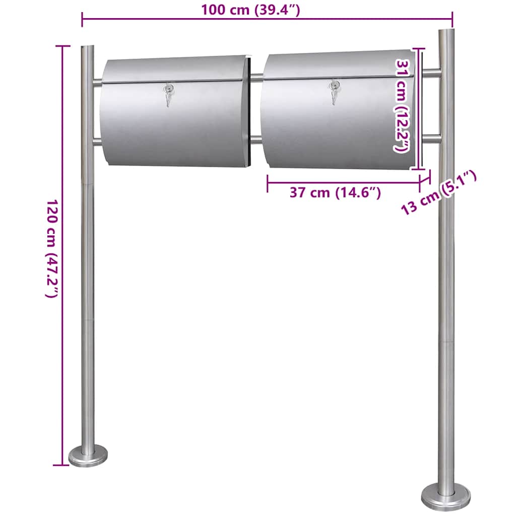 Casetta della Posta Doppia con Supporto in Acciaio Inox | homemem39