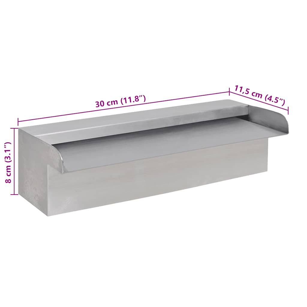 Fontana a Cascata per Giardino Rettangolare Acciaio Inox 30 cm