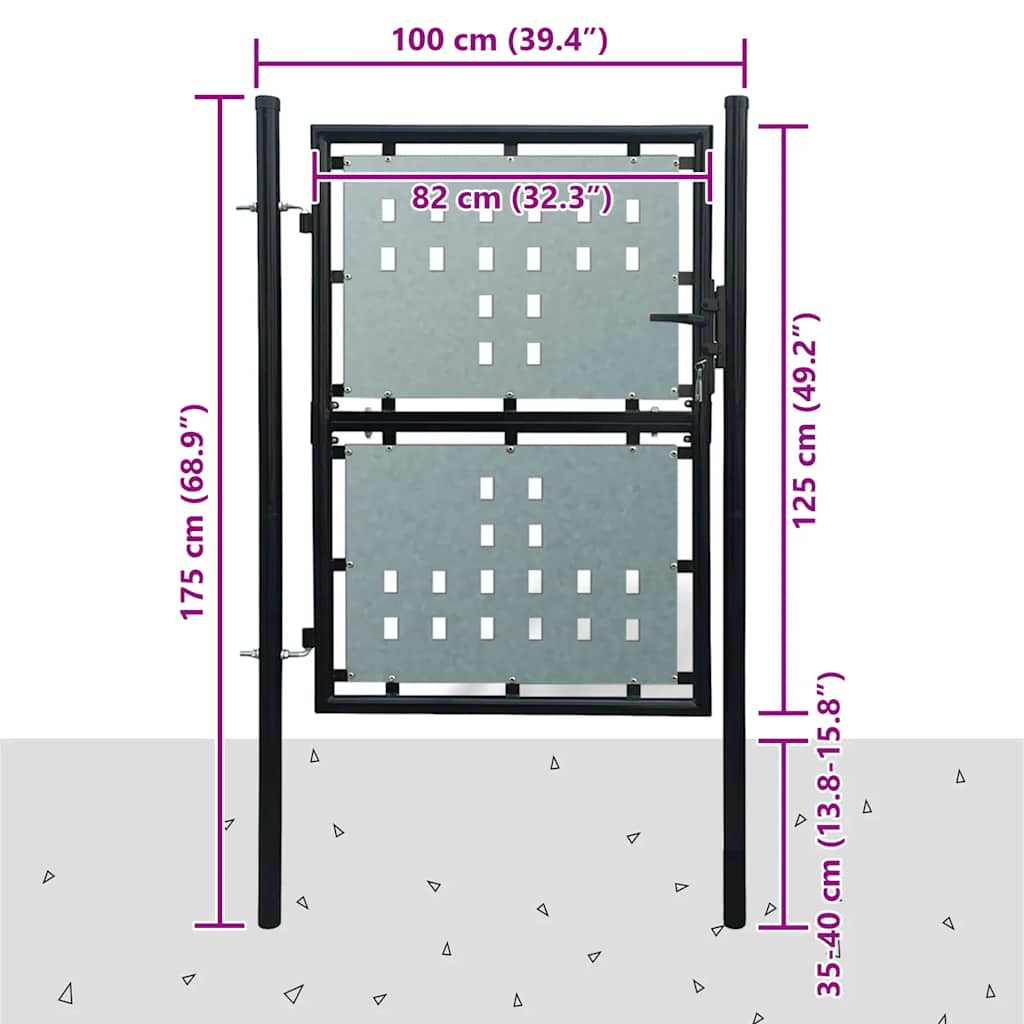 Cancello per Recinzione a una Porta Nero 100x125 cm | homemem39