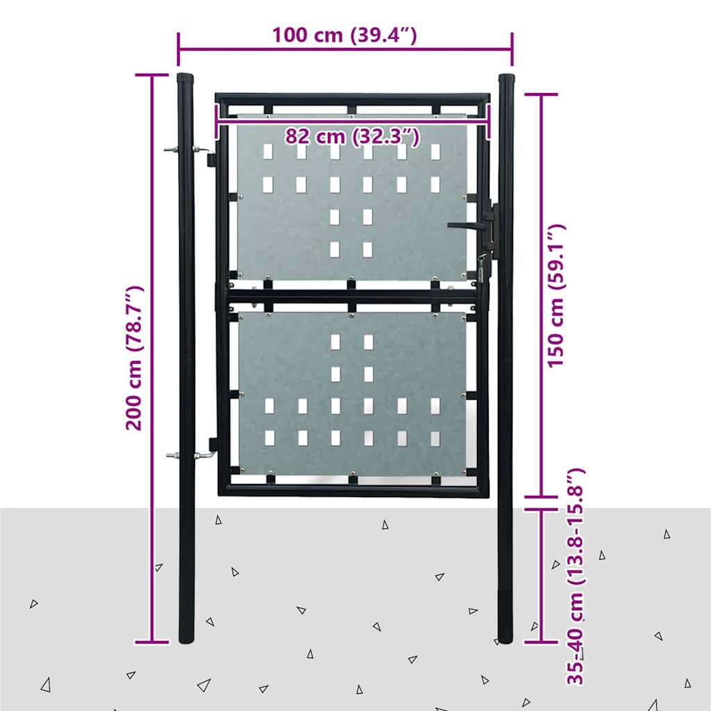 Cancello per Recinzione a una Porta Nero 100x150 cm | homemem39
