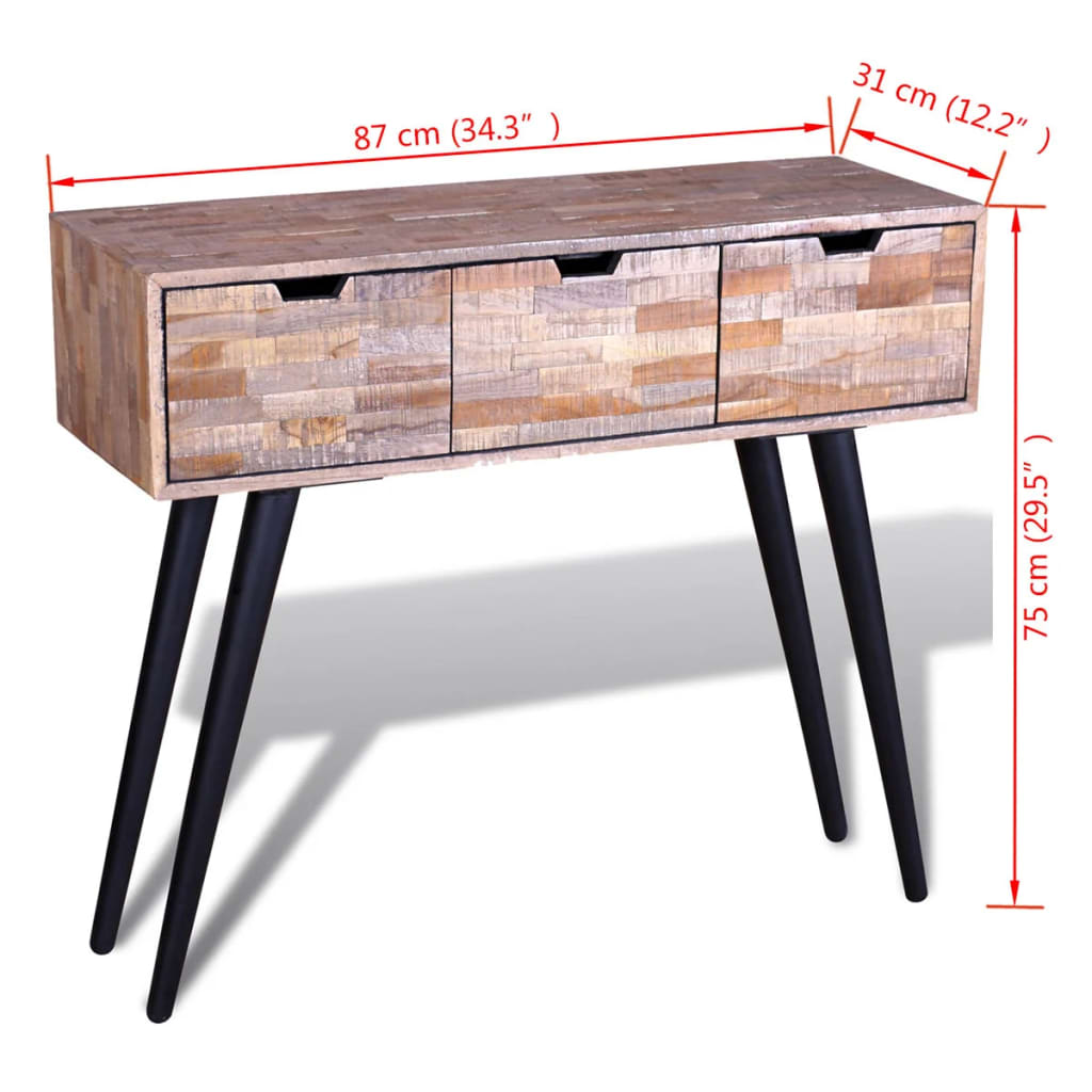 Tavolo Consolle con 3 Cassetti in Legno di Recupero di Teak | homemem39