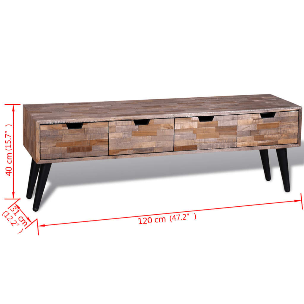 Consolle TV con 4 Cassetti in Legno di Recupero di Teak - homemem39